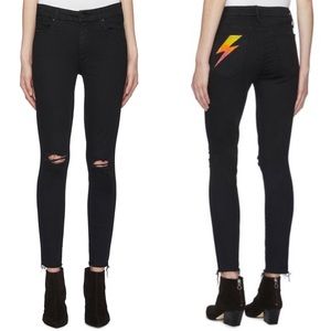 Mother Denim Black Looker Ankle Fray Gold Bolt 25